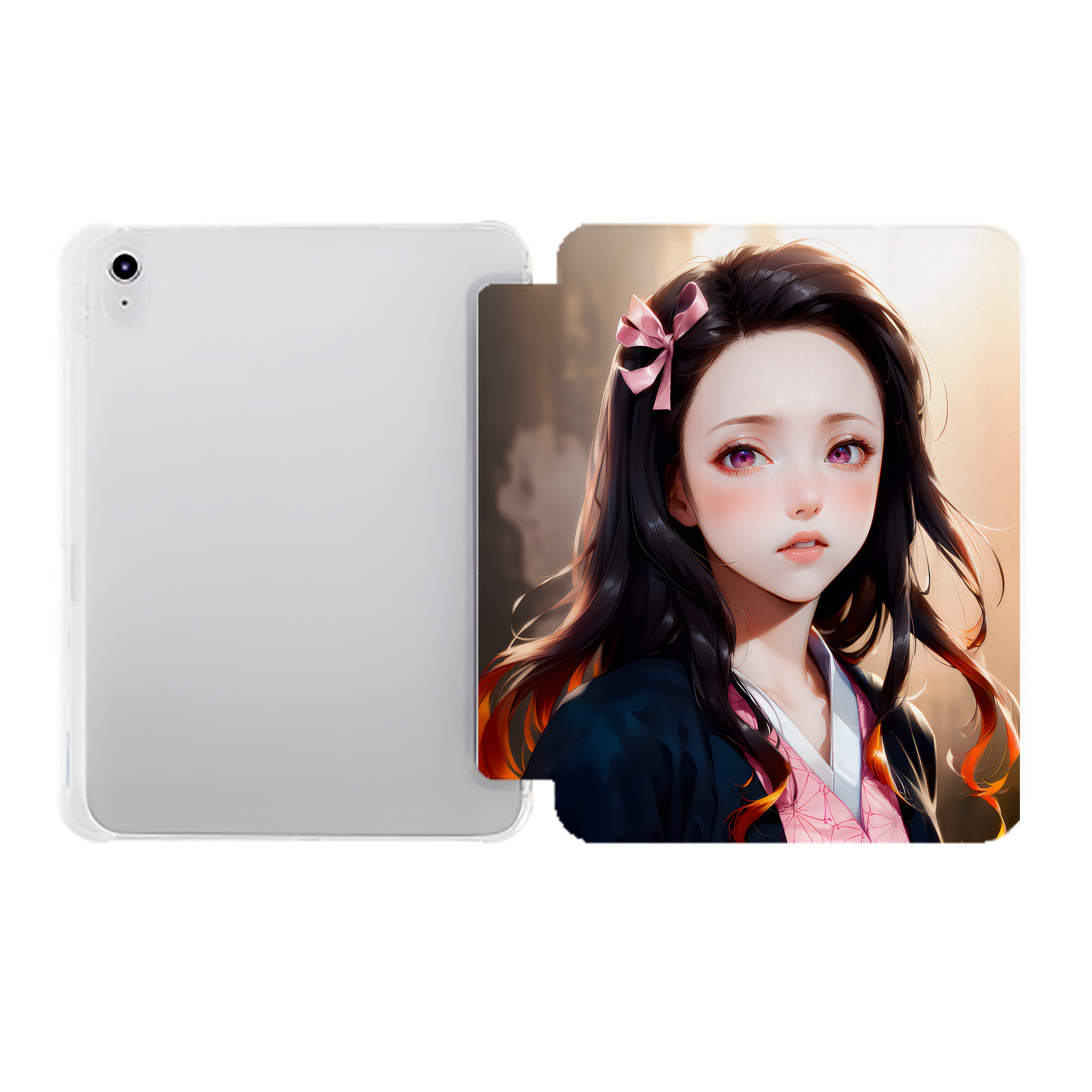 （画像用） 鬼滅の刃（きめつのやいば）竈門 禰󠄀豆子／かまど ねずこ Kamado Nezuko IPad ケース ペン収納付き 三つ折りスタンド PUレザー×シリコン 対応機種9.5/10.5/10.9インチ